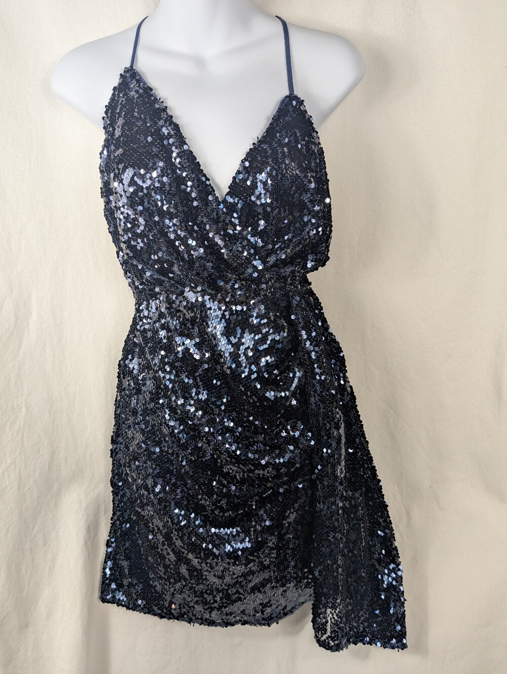 Lulu's Steal The Night Navy Blue Sequin Bodycon Mini Dress Sz S